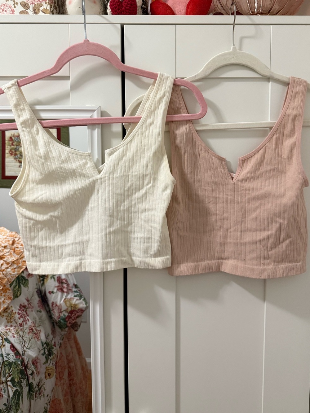 Forever 21 Ribbed V-Notch Tank Tops in Cream and Blush